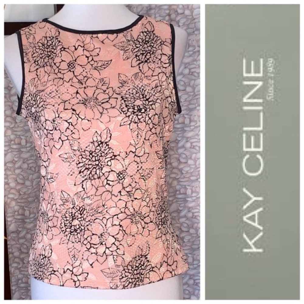 Kay Celine pink and black floral sleeveless top.